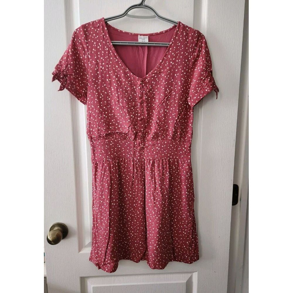 Abercrombie Kids pink dress with‎ white polkadots V-Neck Short Sleeve Size 15/16